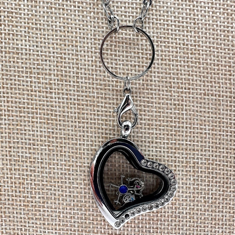 Vintage 90s Heart Glass Living Locket Pendant Necklace Custom Charms‎ Jewelry